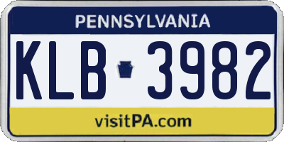 PA license plate KLB3982