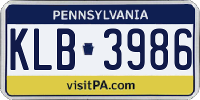 PA license plate KLB3986