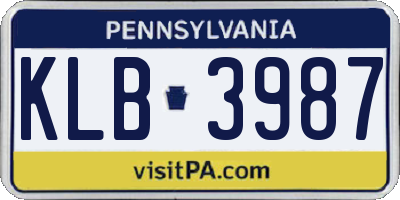 PA license plate KLB3987