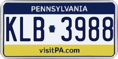 PA license plate KLB3988