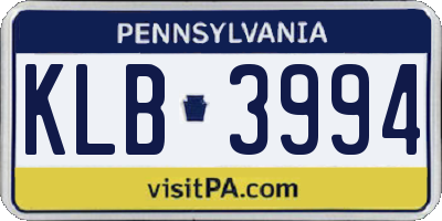PA license plate KLB3994