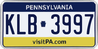 PA license plate KLB3997
