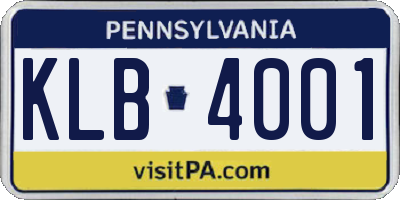 PA license plate KLB4001
