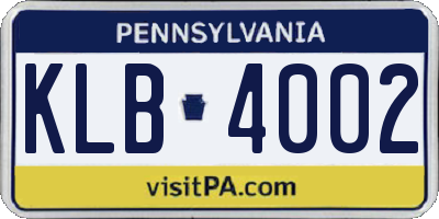 PA license plate KLB4002