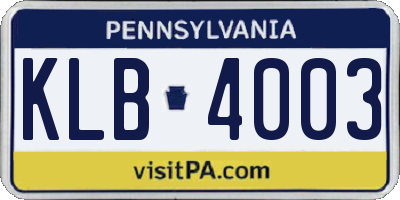 PA license plate KLB4003