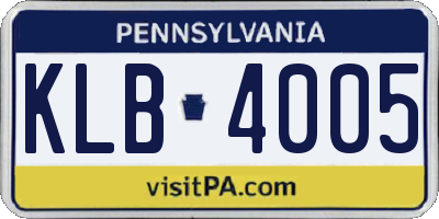 PA license plate KLB4005