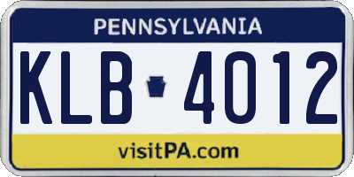 PA license plate KLB4012