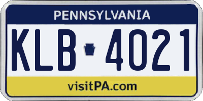PA license plate KLB4021