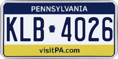 PA license plate KLB4026
