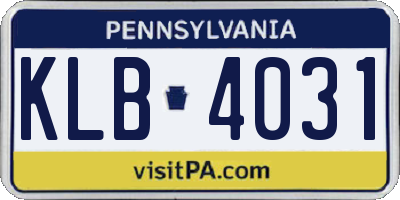 PA license plate KLB4031