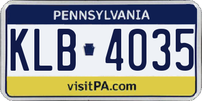 PA license plate KLB4035