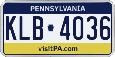 PA license plate KLB4036