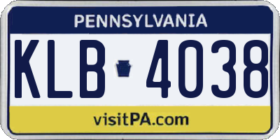 PA license plate KLB4038