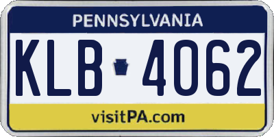 PA license plate KLB4062