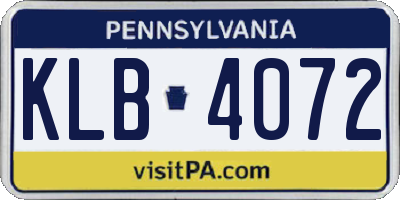 PA license plate KLB4072