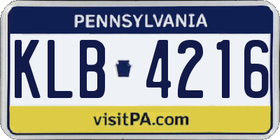 PA license plate KLB4216