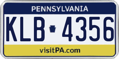 PA license plate KLB4356