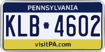 PA license plate KLB4602