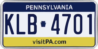 PA license plate KLB4701