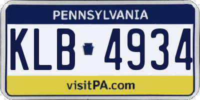 PA license plate KLB4934