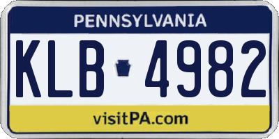 PA license plate KLB4982