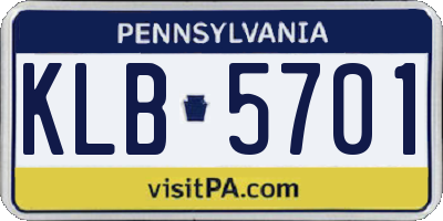 PA license plate KLB5701