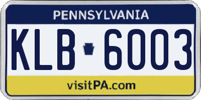 PA license plate KLB6003