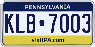 PA license plate KLB7003