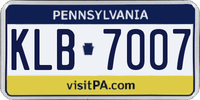 PA license plate KLB7007