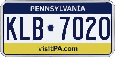 PA license plate KLB7020