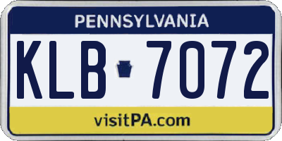 PA license plate KLB7072