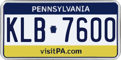 PA license plate KLB7600