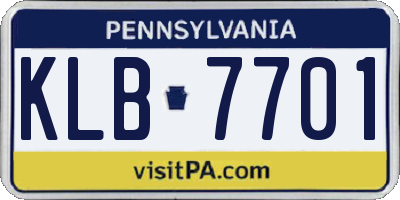 PA license plate KLB7701