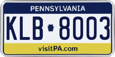 PA license plate KLB8003