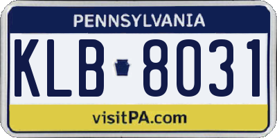 PA license plate KLB8031
