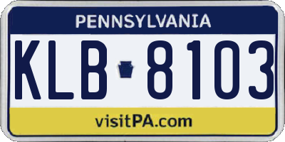 PA license plate KLB8103