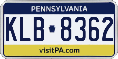 PA license plate KLB8362