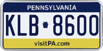 PA license plate KLB8600