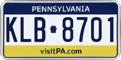PA license plate KLB8701