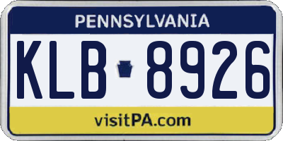 PA license plate KLB8926