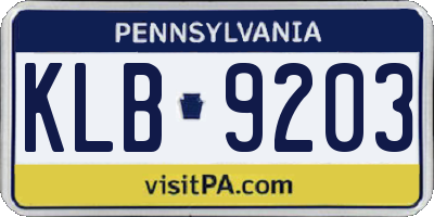 PA license plate KLB9203