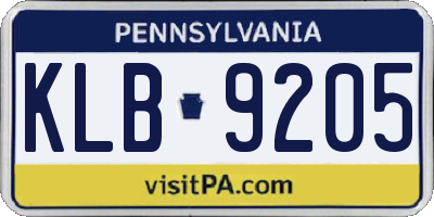 PA license plate KLB9205