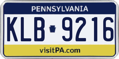PA license plate KLB9216