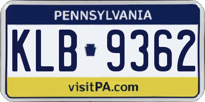 PA license plate KLB9362