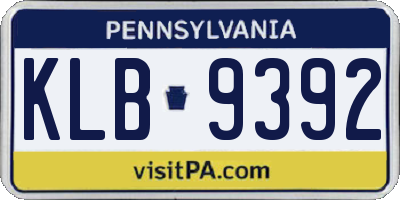 PA license plate KLB9392