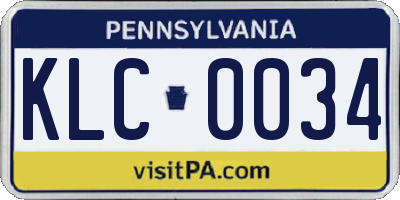PA license plate KLC0034