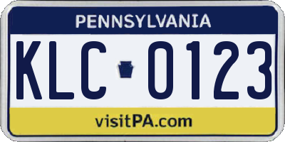 PA license plate KLC0123