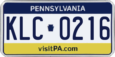 PA license plate KLC0216