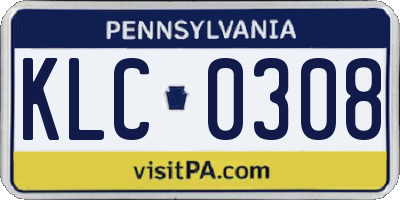 PA license plate KLC0308