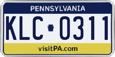 PA license plate KLC0311
